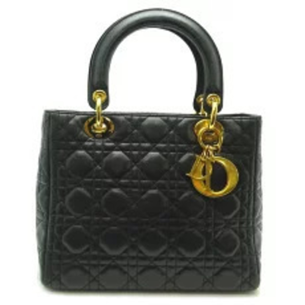 Christian Dior Lady Handbag Leather Black